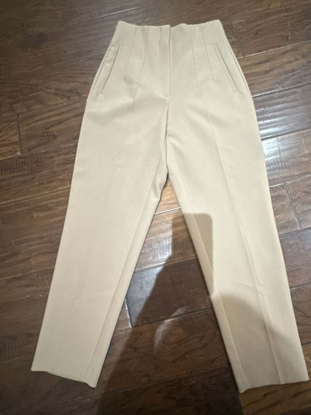 Zara High-Waist Pants Size S Tan Pleated Trousers
